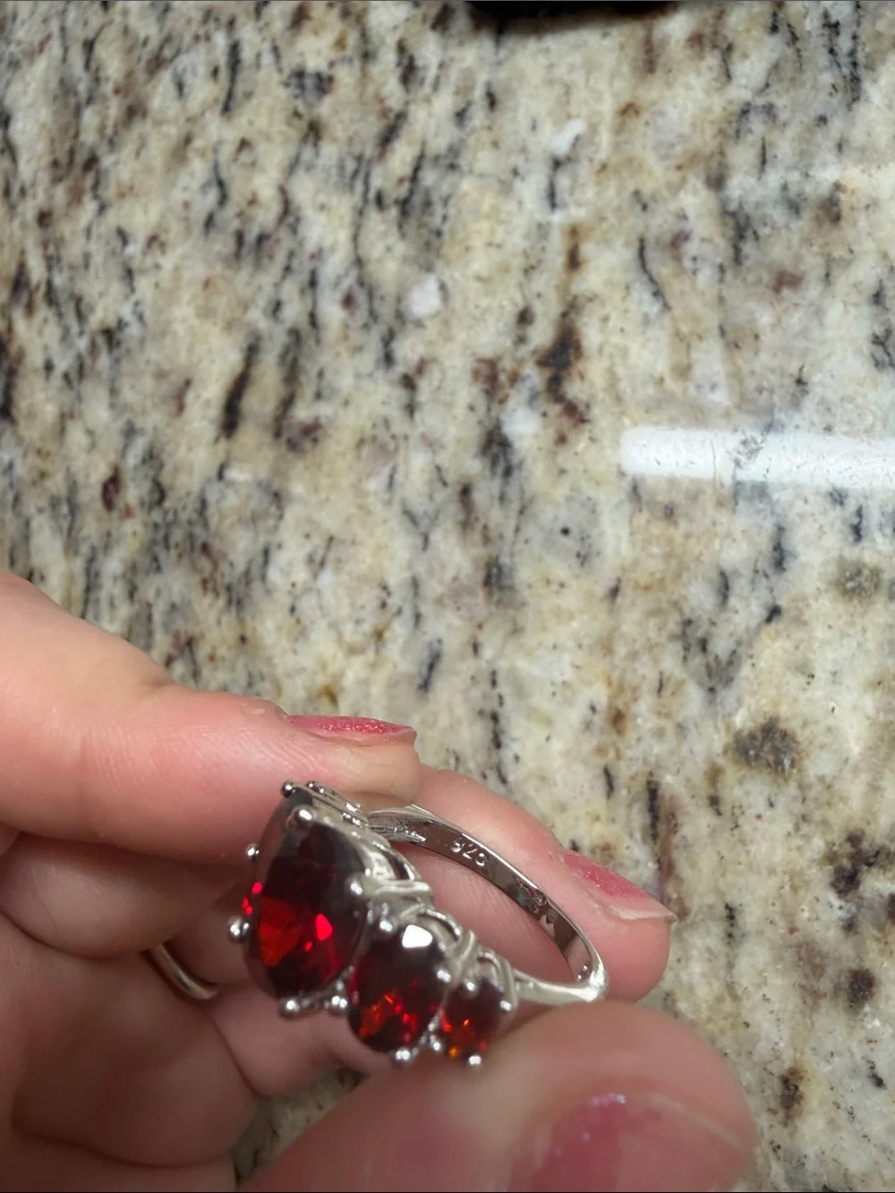 925 Silver Ring with Red Gem Accent